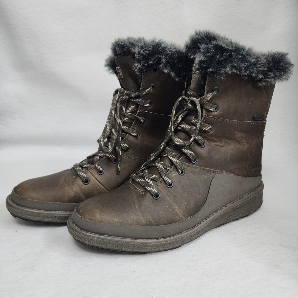 Merrell Tremblant Ezra J95332 Womens US 7 Winter Boots Brown Leather Waterproof